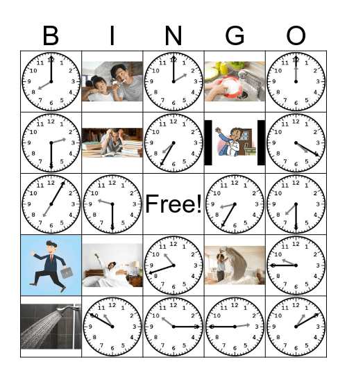 Daily Activities and Time Bingo Card