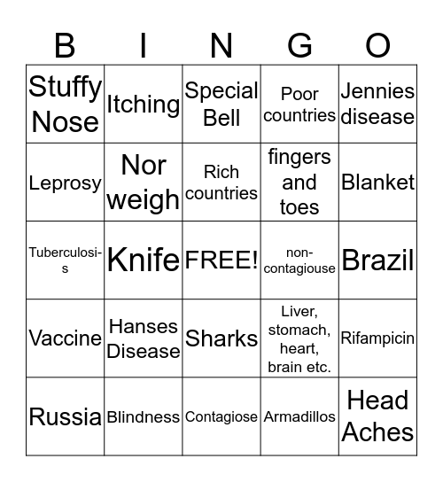 Leprosy Bingo Card