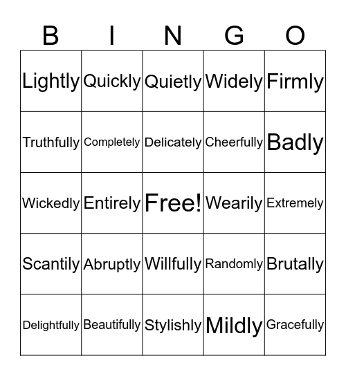 Adverbs Bingo Card
