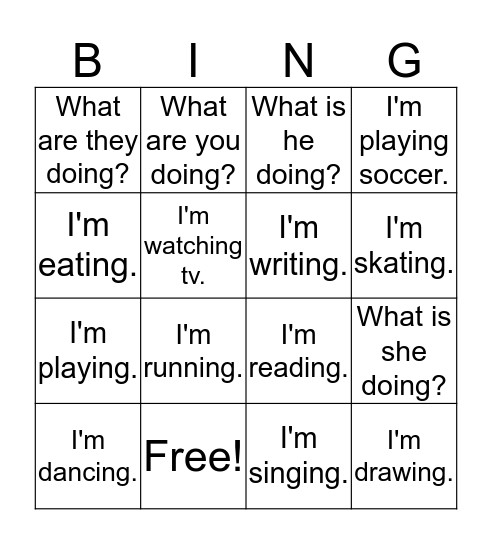 What are you doing?  Bingo Card