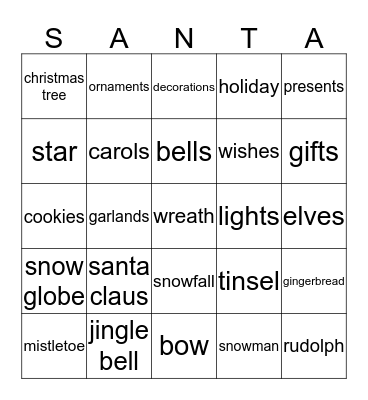 SANTA Bingo Card
