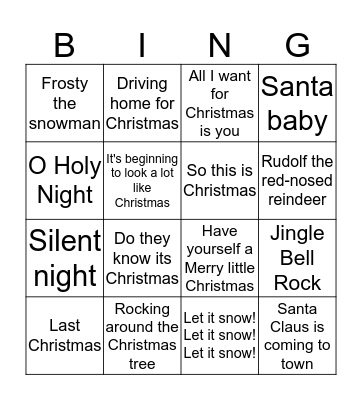 Christmas Song Bingo Card