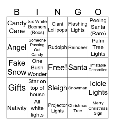 Christmas Light Tour Bingo Card
