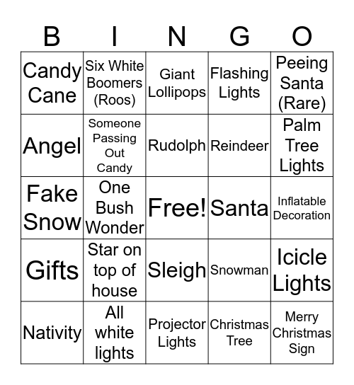 Christmas Light Tour Bingo Card