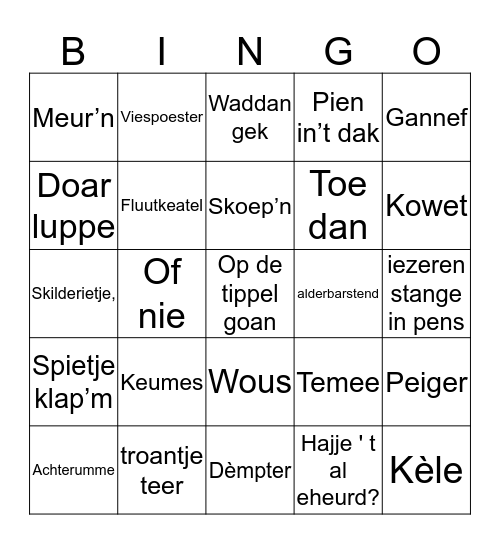 Kom op de Thee Bingo Card