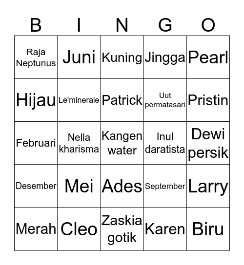 Punya Rein Bingo Card