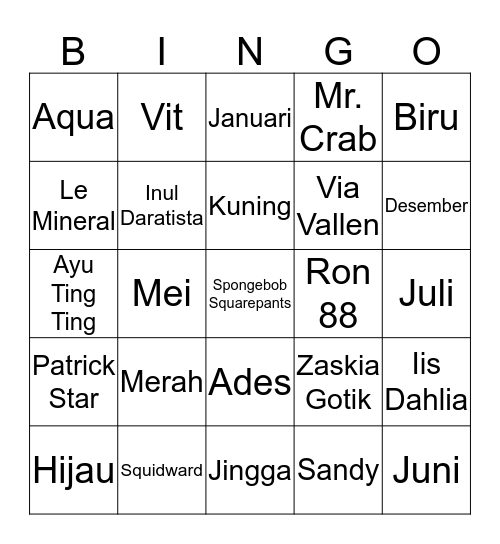 Hunter's Bingo Card