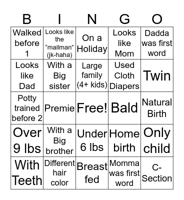 Baby Born Bingo Card