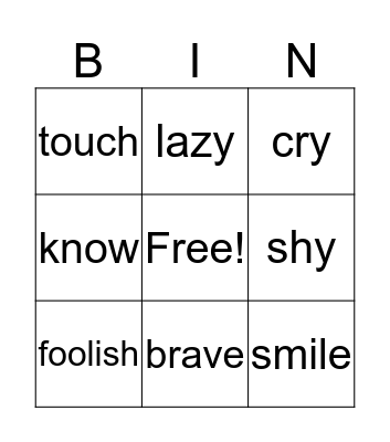 Unit 2 Bingo Card