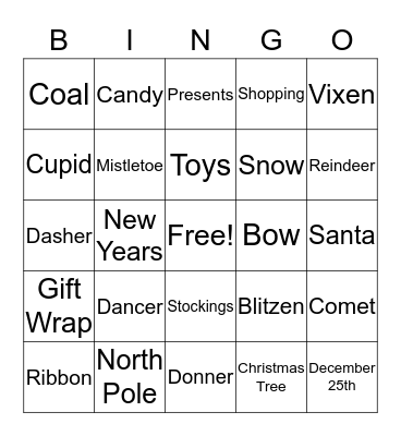 Rudolph Bingo Card