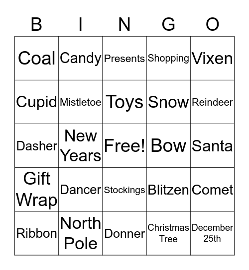 Rudolph Bingo Card