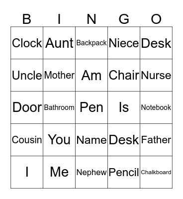 Vocabulary Bingo Card