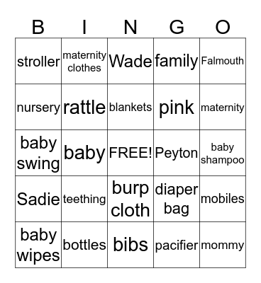 Samantha and Alex Bingo Card