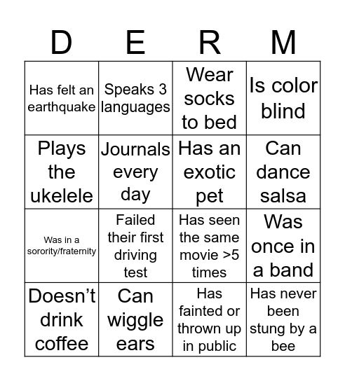Untitled Bingo Card