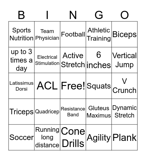 Workout Bingo Card
