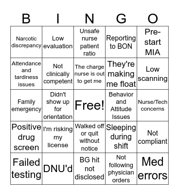 Clinical Bingo Card