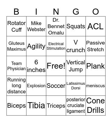 Sports Medicine Bingo Card