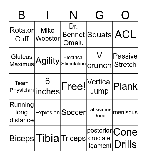 Sports Medicine Bingo Card