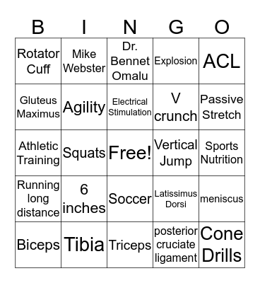 Sports Medicine Bingo Card