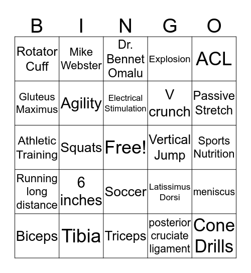 Sports Medicine Bingo Card