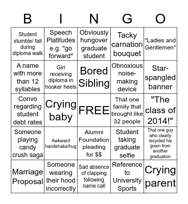 Graduation Ceremony Bingo Card