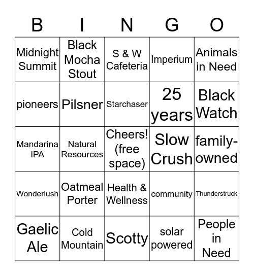 Highland Bingo Card