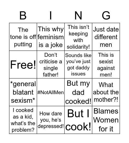 Why It’s Oppression to Men to Ask them to do Housework  Bingo Card