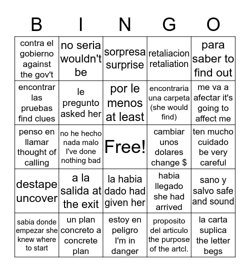 cap. 4 Guerra Sucia Bingo Card