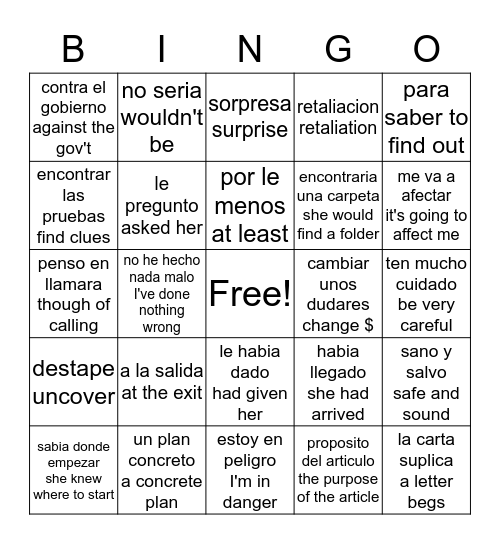 cap. 4 Guerra Sucia Bingo Card