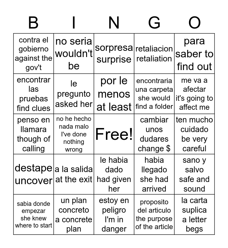 Cap 4 Guerra Sucia Bingo Card 