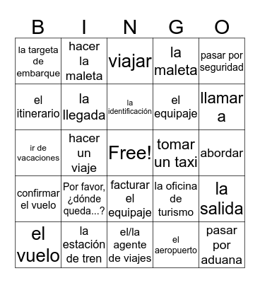 Transportation Bingo Card