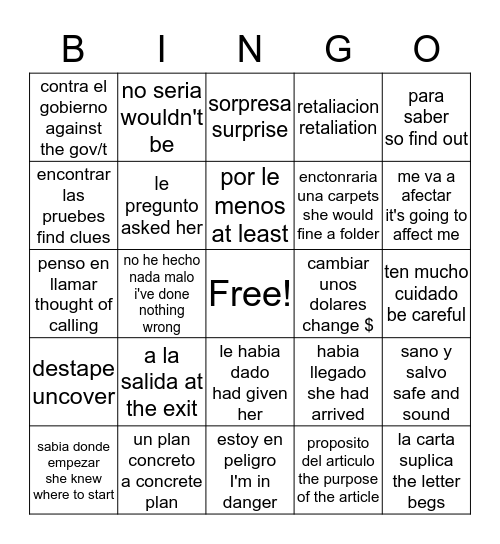 Capitulo 4 Guerra Sucia Bingo Card