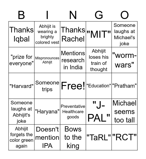 Nobel Prize Bingo Card