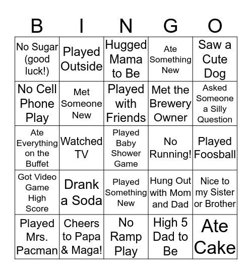 Brewery Baby Shower Bingo Card