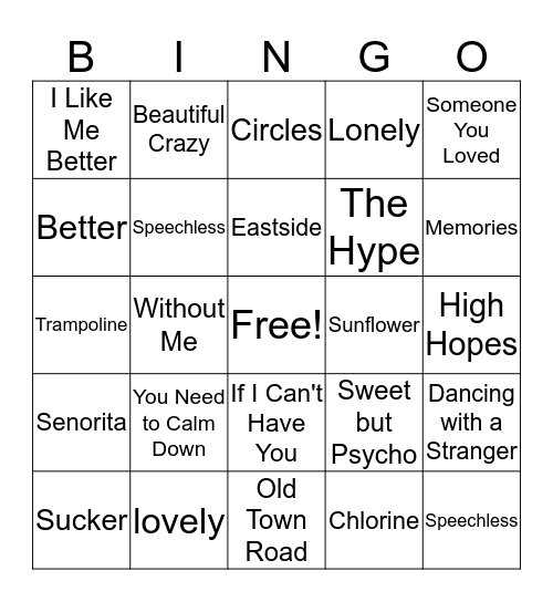 WMJH Singo Bingo Card