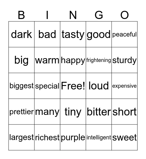 ADJECTIVES Bingo Card