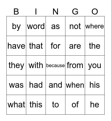 beg sight words Bingo Card