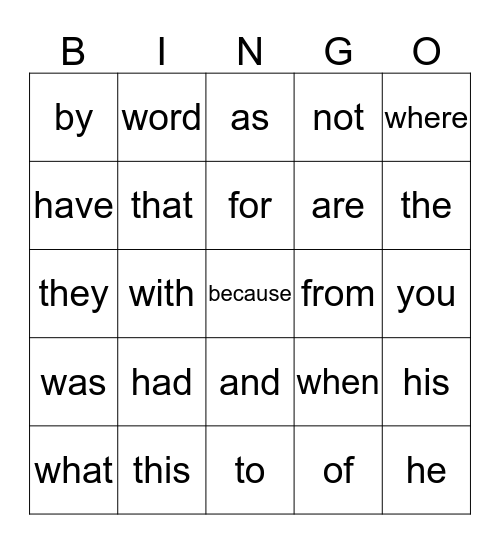 beg sight words Bingo Card