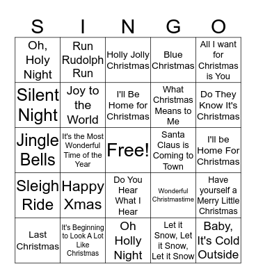 CHRISTMAS SINGO Bingo Card