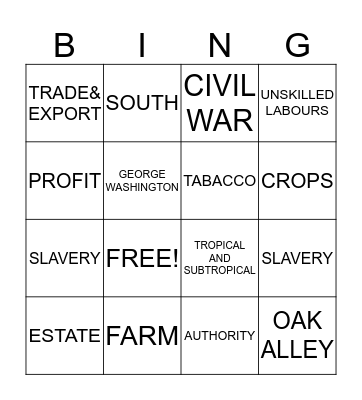 PLANTATION Bingo Card