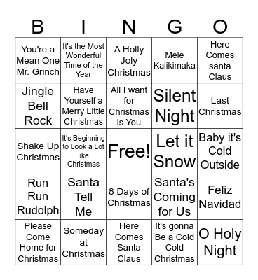 Christmas Song Bingo Card