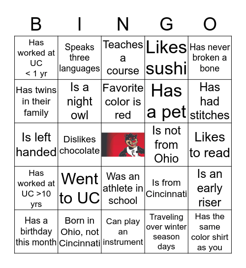 Bearcat Bingo! Bingo Card