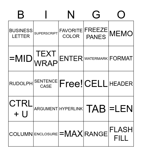 BIM1 Semester Bingo Card
