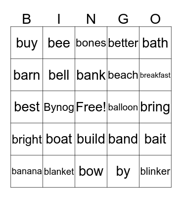 Words that start with B.. Bingo Card