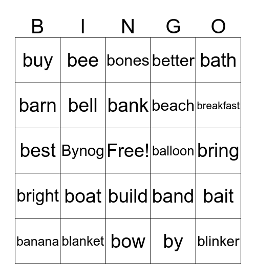 Words that start with B.. Bingo Card
