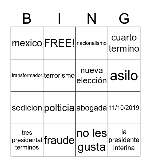 Crisis en Bolivia  Bingo Card