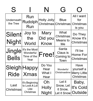 CHRISTMAS SINGO Bingo Card