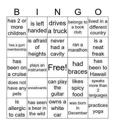 Find Someone Who... Bingo Card