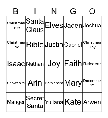 Christmas Bingo Card