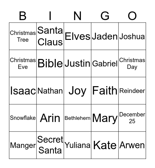Christmas Bingo Card